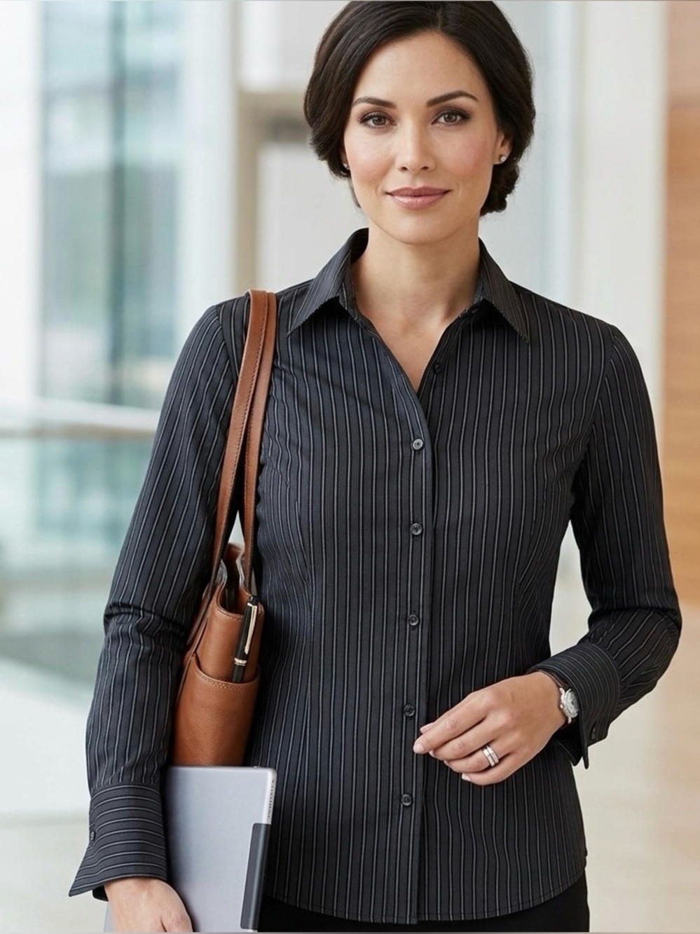Express Charcoal Pinstripe Stretch Shirt